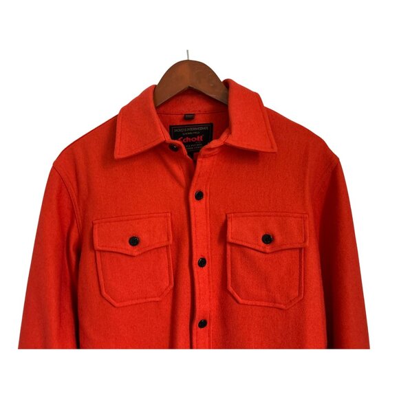 Schott NYC Red Wool-Blend Button-Up Shirt Jacket With Dual Chest Pockets Small - Picture 2 of 6